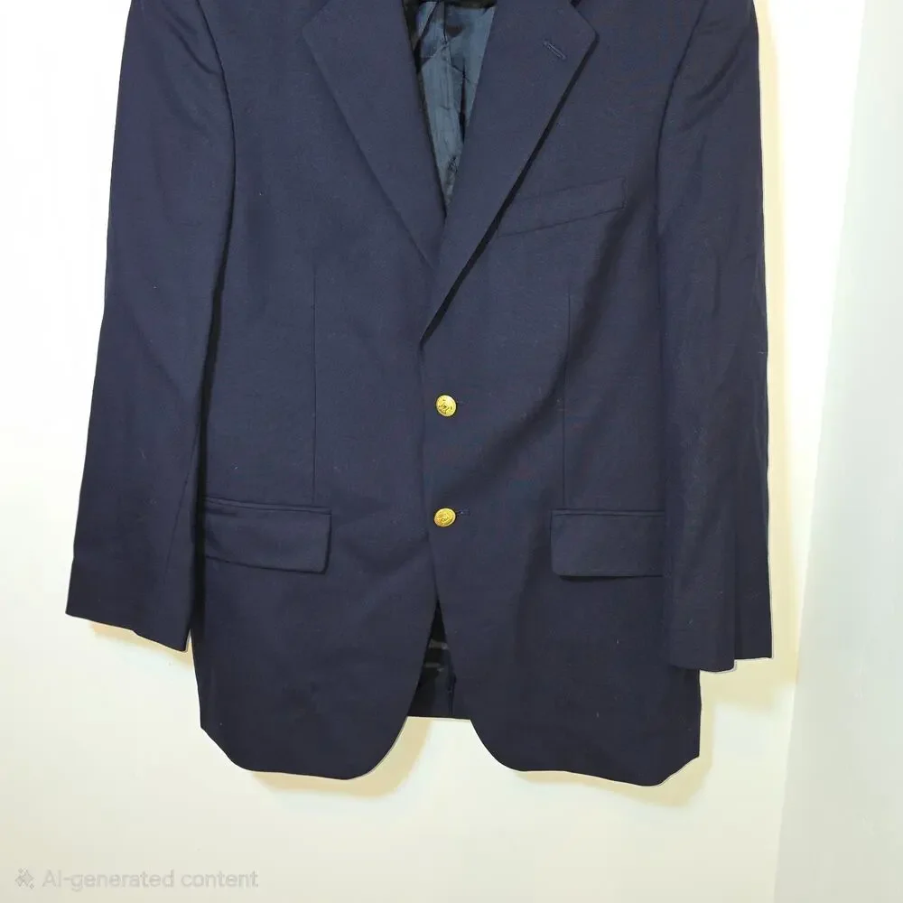 Chaps Ralph Lauren Blazer Mens 44R Navy Wool Gold Crest Buttons Classic Jacket